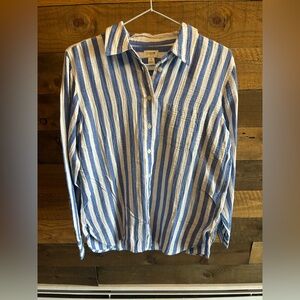 J. Crew Women's Blue and White Striped Button-Down Shirt